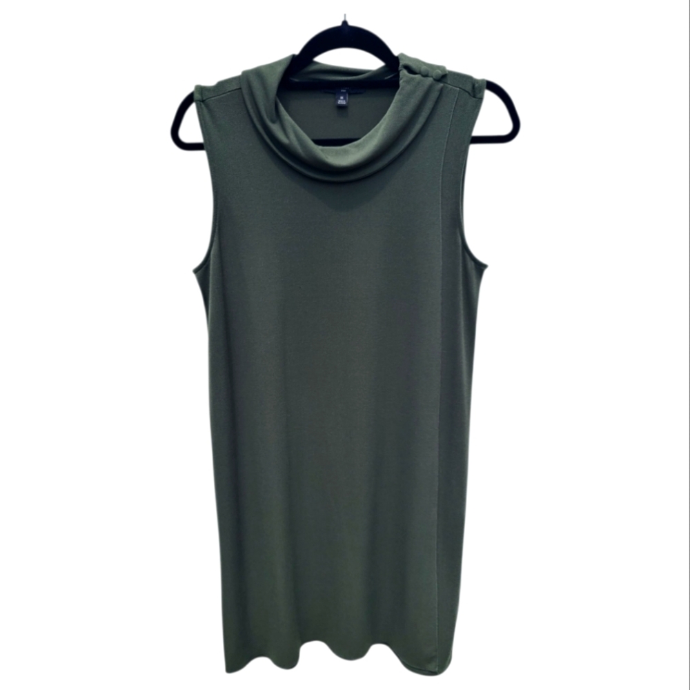 Banana Republic Sleeveless Shift Dress Olive Green Women Size Medium Cowl Neck